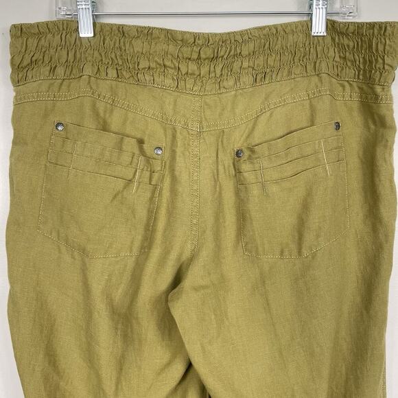 Athleta Lagoon 100% Linen Pants Women’s 14 Tall Green Moss Wide Leg Boho Coastal - Picture 8 of 14